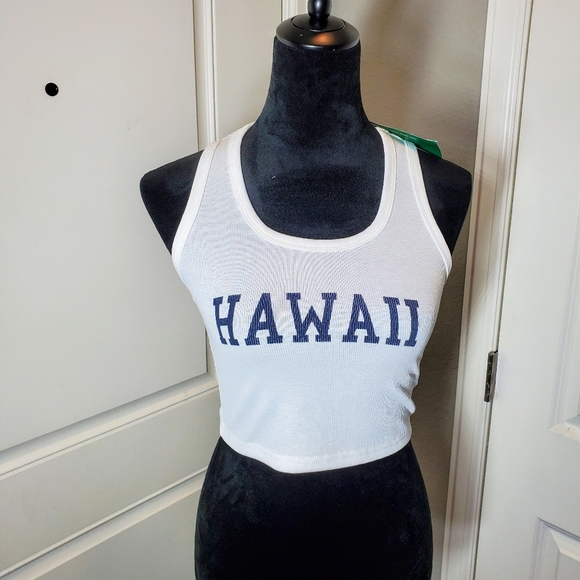 NWT SHEIN EZwear White Ribbed Hawaii Cropped Tank Top Size 4 - Picture 11 of 16